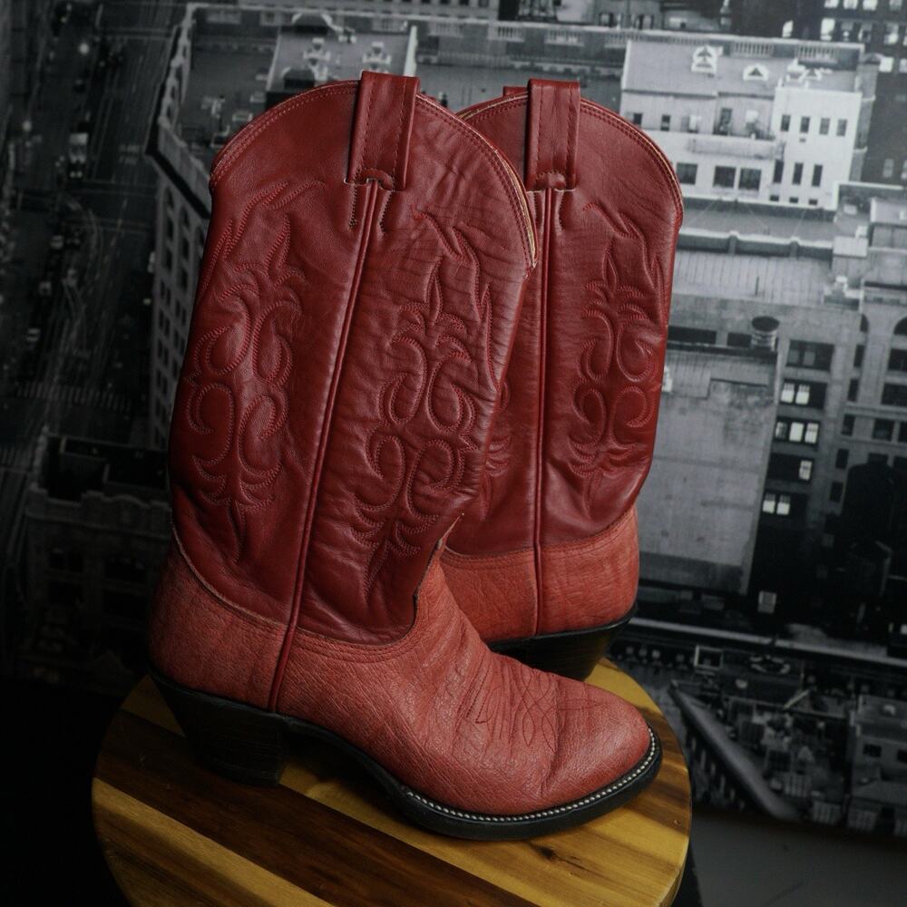 Vintage Nocona Red Leather Western Cowboy Boots